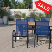 Flash Furniture 4-JJ-303C-NV-GG 4 Pack Brazos Series Navy Outdoor Stack Chair with Flex Comfort Material and Metal Frame